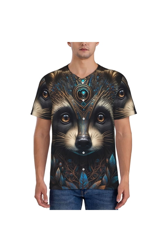 Tribal Style Raccoon Pattern Mens Polo Shirts Quick Dry Short Sleeve Golf T Shirt Performance Moisture Wicking Casual Workout Baseball T-shirt-