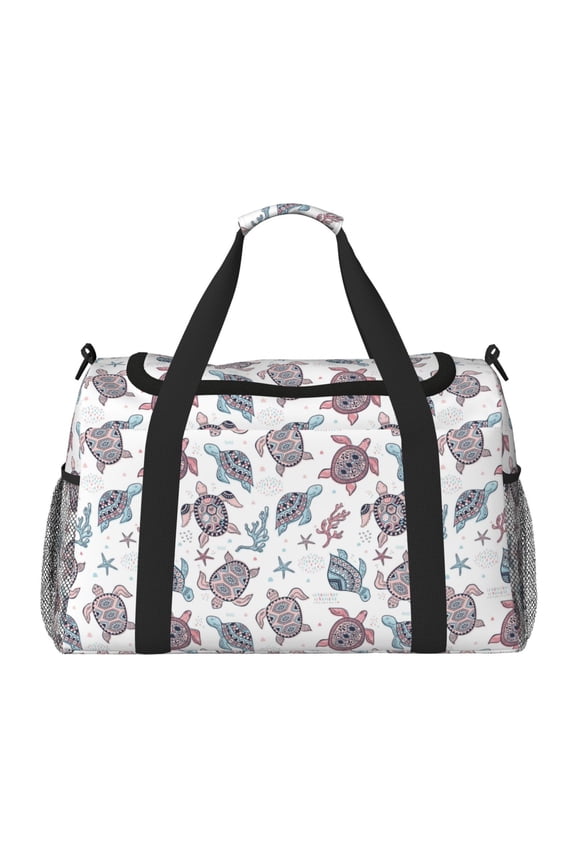 Tribal Style Turtle Print Travel Duffle Bag,Weekender Bags for Women with Shoe Compartment, Gym Duffel Bag with Wet Pocket, Hospital Bags for Labor and Delivery
