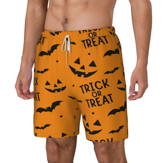 Picia Trick Or Treat pattern Mens Swim Trunks with Compression Liner Stretch Beach Shorts Quick Dry with Zipper Pockets No-Chafing Board Shorts-Small
