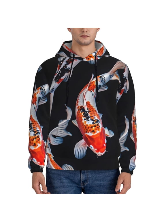 Tricolor Koi Fish Trio Pattern Casual Men's Hoodie - Lightweight Hooded Sweatshirt with Kangaroo Pocket, Comfortable Pullover for Everyday, Travel-3X-Large