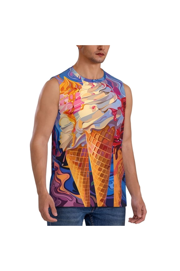 Trio Of Dripping Cones mens Cotton Tank Undershirts , Moisture-wicking Ribbed Tanks, Lightweight Cotton Tank Undershirts-Medium