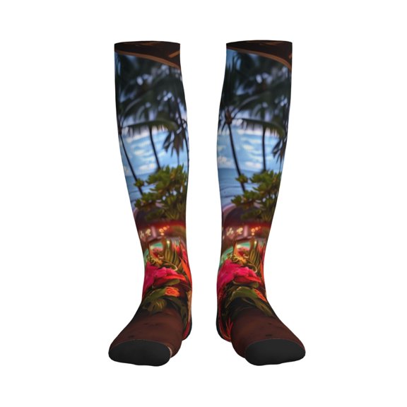 Picia Tropical Beach Candlelight Printed Sports Compression Socks - 15-20mmHg Graduated Compression, High-Performance Soft and Breathable Socks for Men and Women