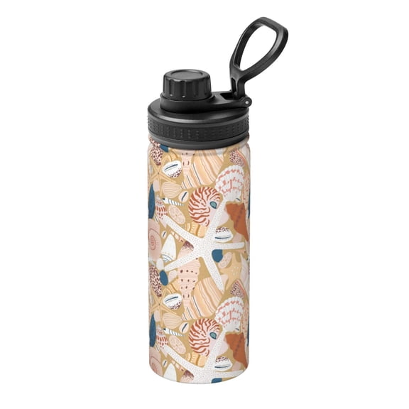 Picia Tropical Beach Sea Shell Pattern Water Bottle 18 oz Stainless Steel Insulated Bottles With Handle Leak Proof Gym Sport Water Jug BPA-free insulated kettle For Men Women Adults