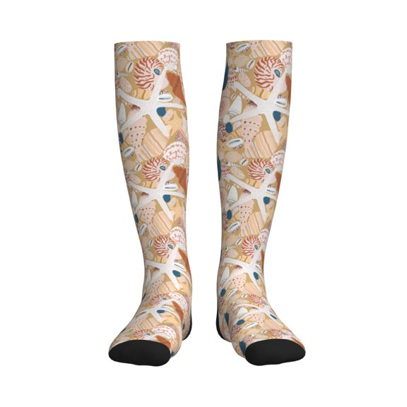 Picia Tropical Beach Sea Shell Printed Sports Compression Socks - 15-20mmHg Graduated Compression, High-Performance Soft and Breathable Socks for Men and Women