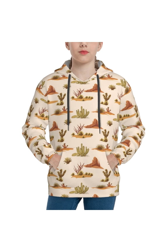 Tropical Desert Pattern Youth Hoodie - Warm Pullover Sweatshirt with Kangaroo Pocket, Ideal for Boys and Girls-Large