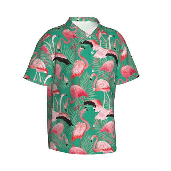 Picia Tropical Flamingo Gentle Cotton Regular Fit Short Sleeve Casual Hawaiian Shirt for Men-