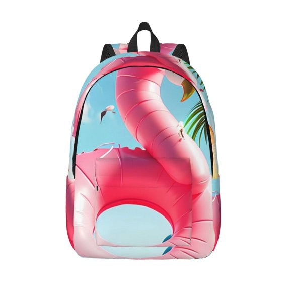 Picia Tropical Flamingo Pool Float Printed Canvas Daypack - Stylish and Durable Vintage Compact Backpack - Class, Work, Travel, or Laptop Bookbag,Organized Compartments-Small