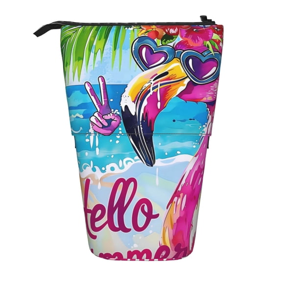 Picia Tropical Flamingo Summer Print Telescopic Pencil Case, Telescopic Pen Holder Telescopic Pencil Pouch Bag Stationery Pencil Case Box Storage Organizer Makeup Bag