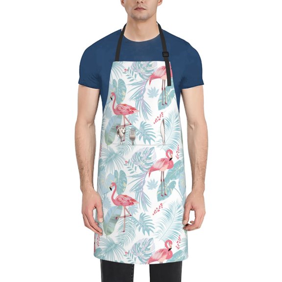 Picia Tropical Flamingo Waterproof Apron for Unisex Adult - Adjustable Bib Apron with Pockets, Ideal for Cooking, Gardening, Painting, and Household Chores