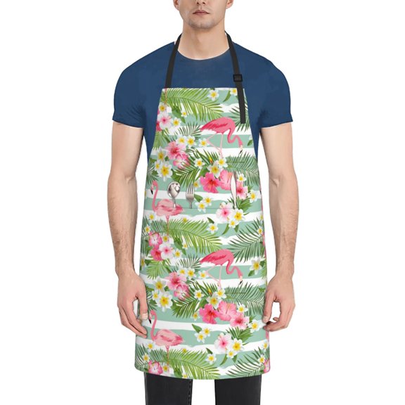 Picia Tropical Flamingo Waterproof Apron for Unisex Adult - Adjustable Bib Apron with Pockets, Ideal for Cooking, Gardening, Painting, and Household Chores
