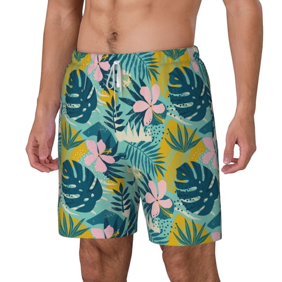 Picia Tropical Floral pattern Mens Swim Trunks with Compression Liner Stretch Beach Shorts Quick Dry with Zipper Pockets No-Chafing Board Shorts-3X-Large