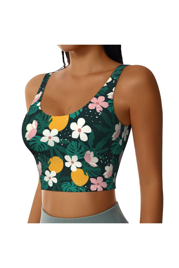 Tropical Fruit Sports Bra for Women,Padded Strappy Sports Bras Medium Support Yoga Bra with Removable Cups,Running Yoga Bra-Small