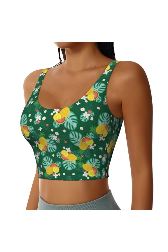 Tropical Fruit Sports Bra for Women,Padded Strappy Sports Bras Medium Support Yoga Bra with Removable Cups,Running Yoga Bra-