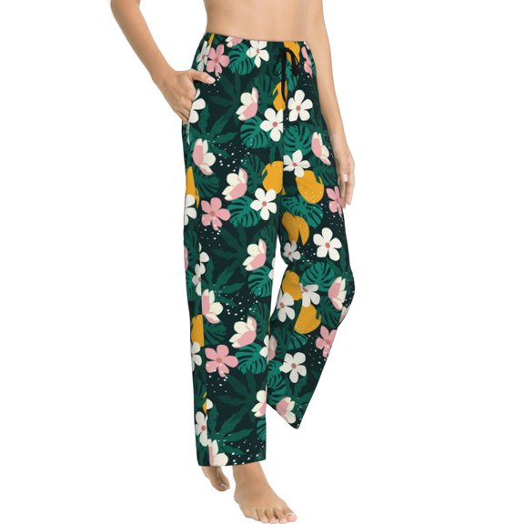 Picia Tropical Fruit Womens Soft Woven Cotton Elastic Waistband Sleep Pajama Pant Lounge Sleep Pant With Pockets And Drawstring-Small