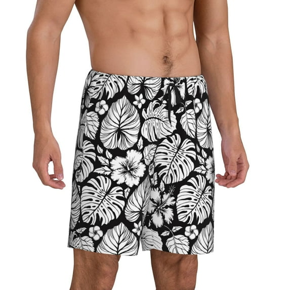 Picia Tropical Leaves Pajama Shorts for Men, Men's Pajama Bottoms, Sleepwear,Short Pajama Pants-Small