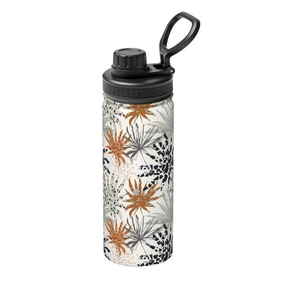 Picia Tropical Leaves Pattern Water Bottle 18 oz Stainless Steel Insulated Bottles With Handle Leak Proof Gym Sport Water Jug BPA-free insulated kettle For Men Women Adults