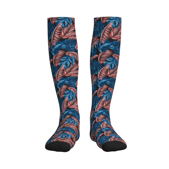 Picia Tropical Leaves Printed Sports Compression Socks - 15-20mmHg Graduated Compression, High-Performance Soft and Breathable Socks for Men and Women
