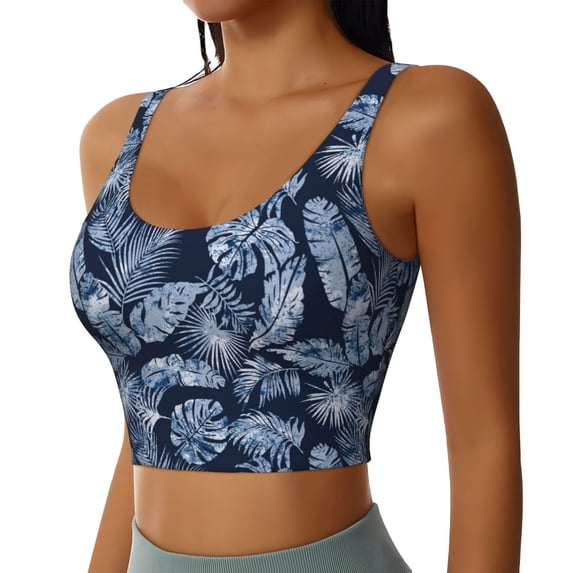 Picia Tropical Leaves Sports Bra for Women,Padded Strappy Sports Bras Medium Support Yoga Bra with Removable Cups,Running Yoga Bra-Medium
