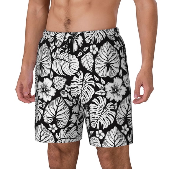 Picia Tropical Leaves pattern Mens Swim Trunks with Compression Liner Stretch Beach Shorts Quick Dry with Zipper Pockets No-Chafing Board Shorts-Large