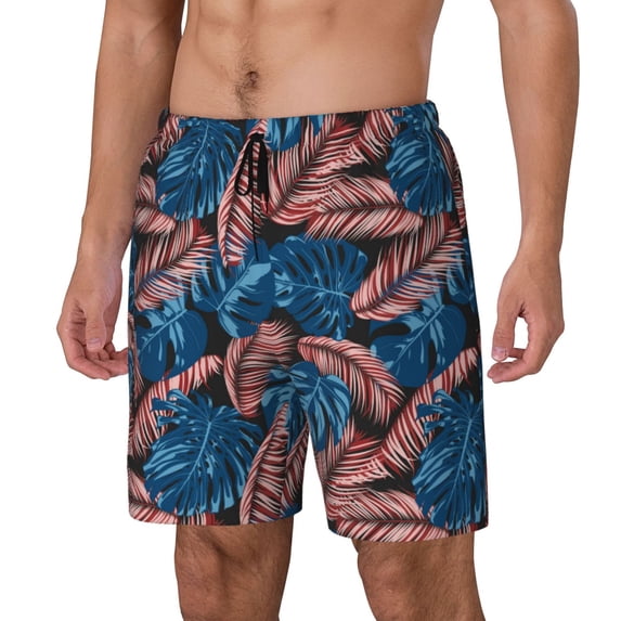 Picia Tropical Leaves pattern Mens Swim Trunks with Compression Liner Stretch Beach Shorts Quick Dry with Zipper Pockets No-Chafing Board Shorts-X-Large