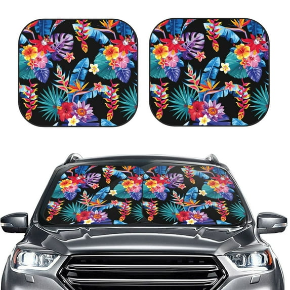 Picia Tropical Palm Leaves 2 Piece Car Windshield Sun Shade Foldable | Foldable Sun Shield for Front Window Blocks UV Rays and Keeps Your Vehicle Cool-Medium