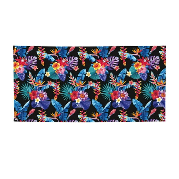 Picia Tropical Palm Leaves Pattern Party Banner, Festive Decoration, Holiday Banner, Celebration Decor, Event Banner, Reusable Party Banner-Medium