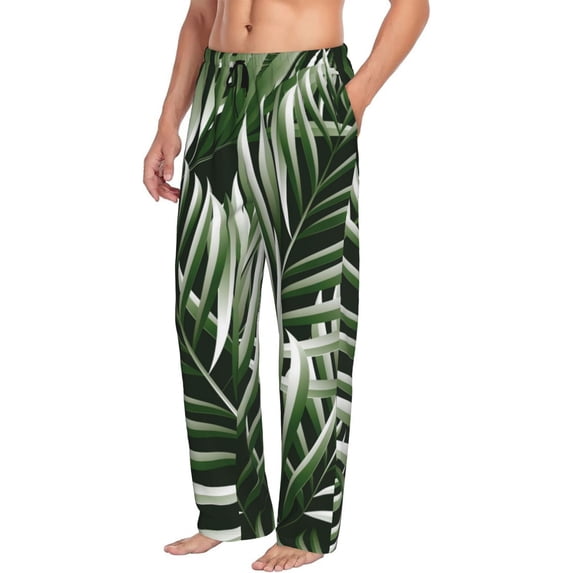 Picia Tropical Palm Leaves1 Mens Soft Woven Cotton Elastic Waistband Sleep Pajama Pant Lounge Sleep Pant With Pockets And Drawstring-