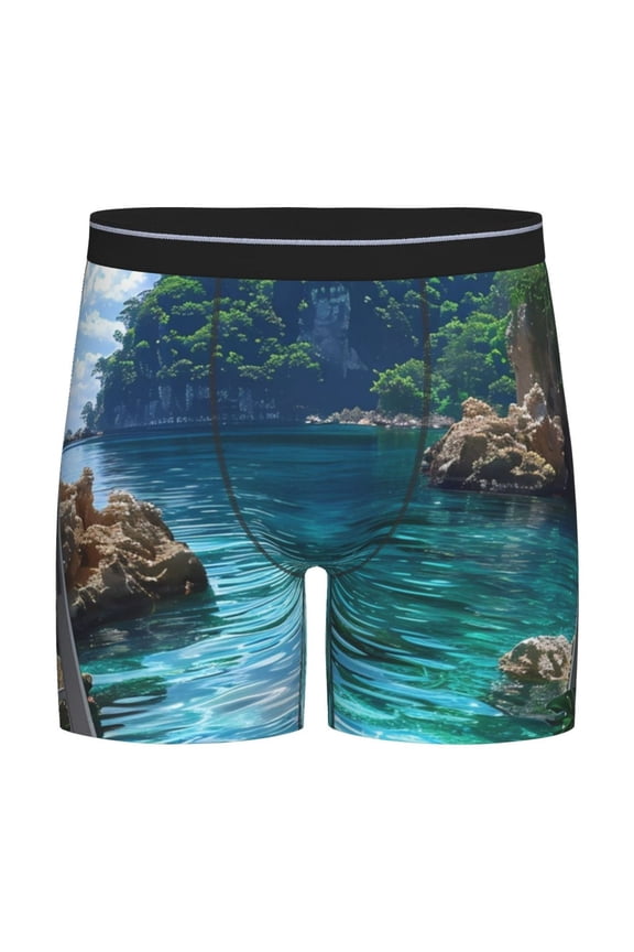 Tropical Paradise Window View Pattern Men's Athletic Long Leg Briefs , Performance Stretch Underwear,Moisture-Wicking