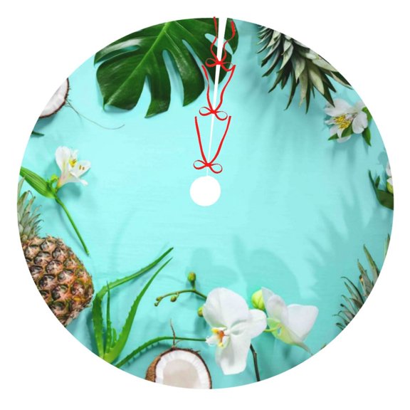 Picia Tropical Pineapple Print Christmas Tree Skirt , Christmas Tree Skirt Ornaments for Merry Christmas Holiday Party Decorations Indoor Outdoor-30"