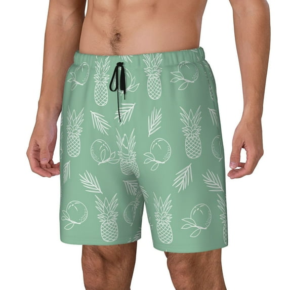 Picia Tropical Pineapple pattern Mens Swim Trunks with Compression Liner Stretch Beach Shorts Quick Dry with Zipper Pockets No-Chafing Board Shorts-Large