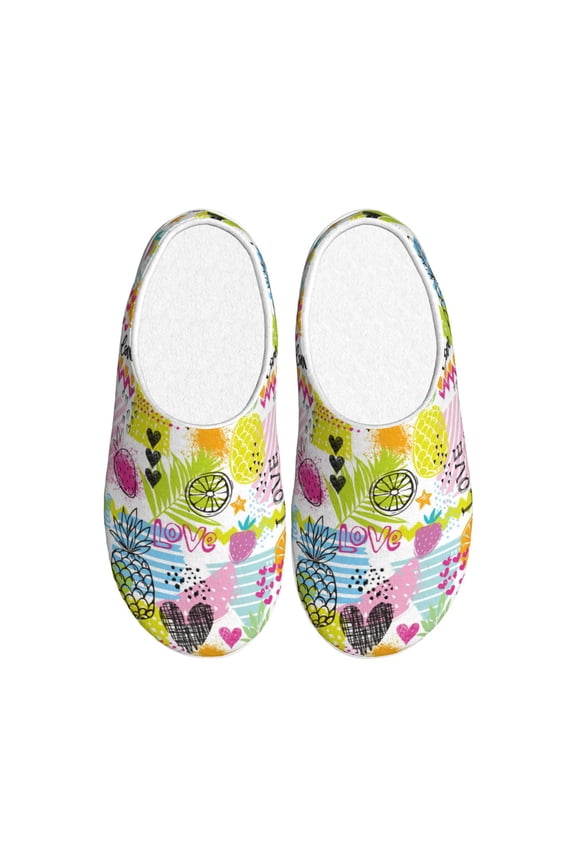 Tropical Pineapples for Women's Lamb-hug Comfy Fleece House Slippers Memory Foam, Slip-on House Shoes Indoor Outdoor-46/47