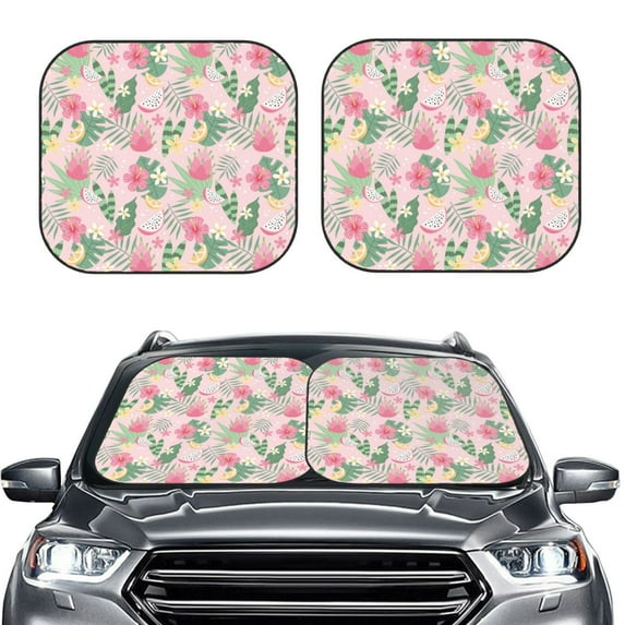 Picia Tropical Pitaya 2 Piece Car Windshield Sun Shade Foldable | Foldable Sun Shield for Front Window Blocks UV Rays and Keeps Your Vehicle Cool-Large