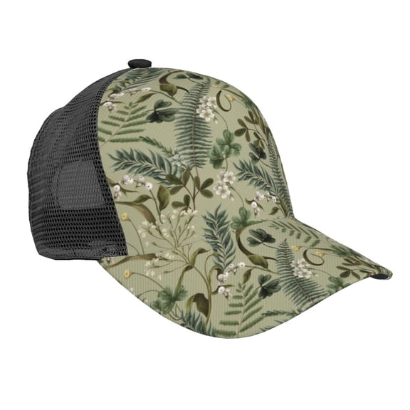 Picia Tropical Plants Green Pattern Trucker Hat,Baseball Cap,Sun Protection Cap,Stylish Headwear,Leisure Cap,Outdoor Sports Cap
