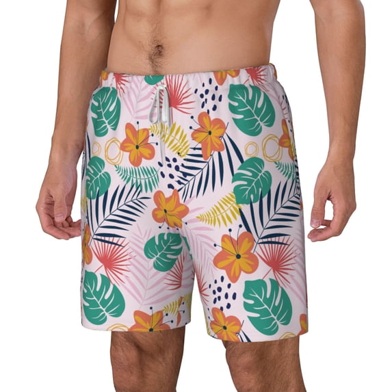 Picia Tropical Plants pattern Mens Swim Trunks with Compression Liner Stretch Beach Shorts Quick Dry with Zipper Pockets No-Chafing Board Shorts-Small