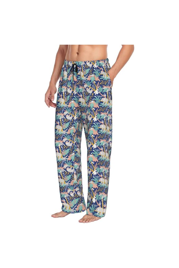 Tropical Sloth Mens Soft Woven Cotton Elastic Waistband Sleep Pajama Pant Lounge Sleep Pant With Pockets And Drawstring-Medium
