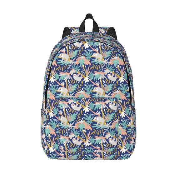 Picia Tropical Sloth Printed Canvas Daypack - Stylish and Durable Vintage Compact Backpack - Class, Work, Travel, or Laptop Bookbag,Organized Compartments-Medium