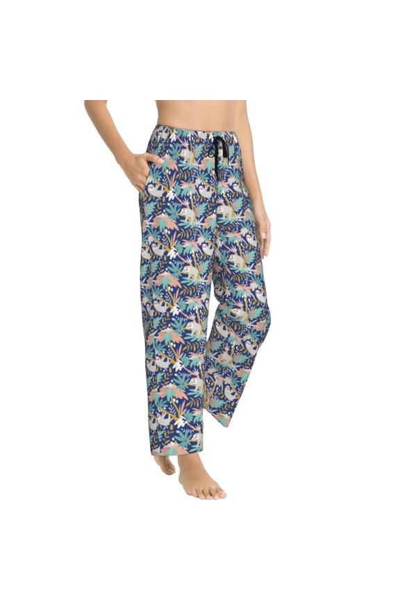Tropical Sloth Womens Soft Woven Cotton Elastic Waistband Sleep Pajama Pant Lounge Sleep Pant With Pockets And Drawstring-Medium