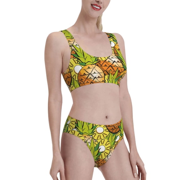 Picia Tropical Summer Fruit Women's High Waisted Bikini Scoop Neck Swimsuit Two Pieces Bathing Suit-Medium