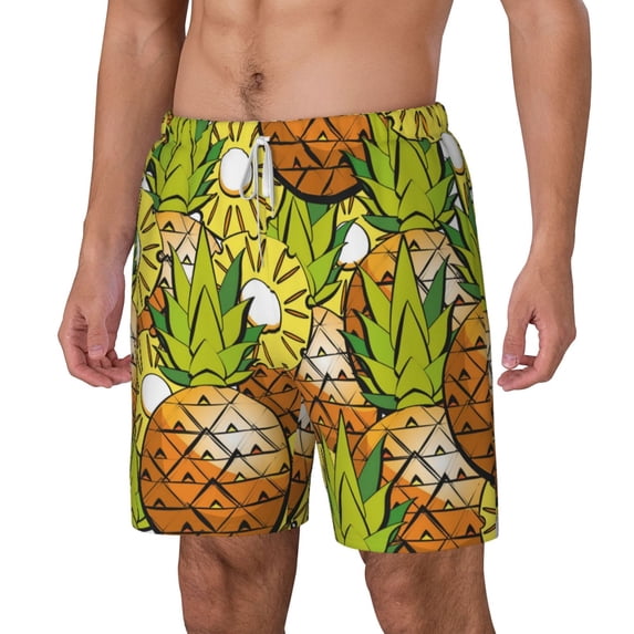 Picia Tropical Summer Fruit pattern Mens Swim Trunks with Compression Liner Stretch Beach Shorts Quick Dry with Zipper Pockets No-Chafing Board Shorts-XX-Large