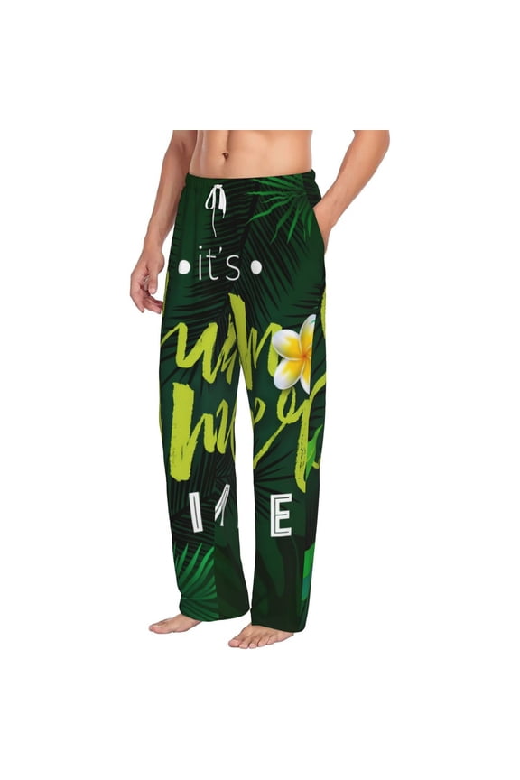 Tropical Summer Vibes Mens Soft Woven Cotton Elastic Waistband Sleep Pajama Pant Lounge Sleep Pant With Pockets And Drawstring-Small