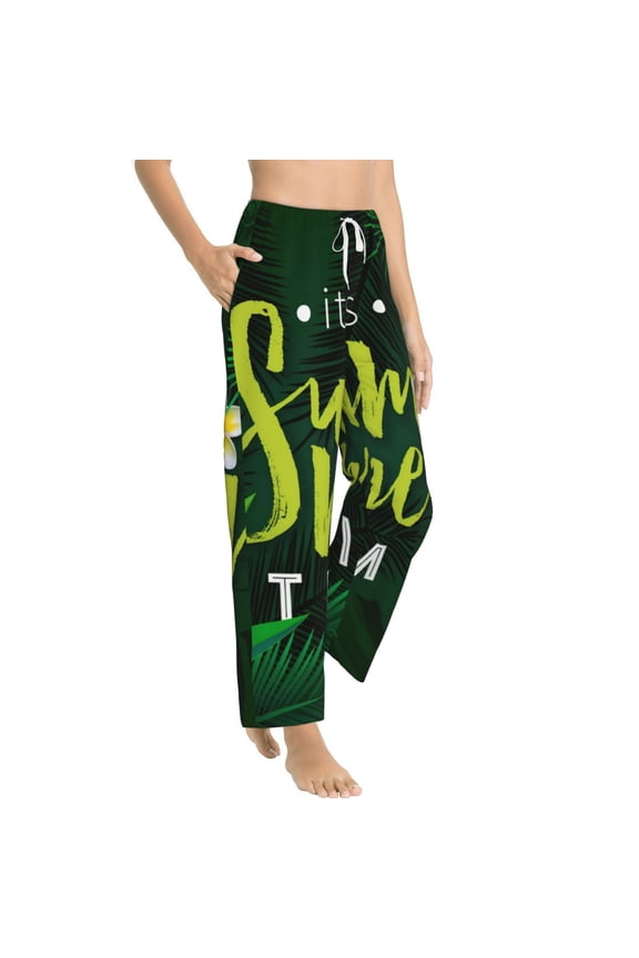 Tropical Summer Vibes Womens Soft Woven Cotton Elastic Waistband Sleep Pajama Pant Lounge Sleep Pant With Pockets And Drawstring-Medium