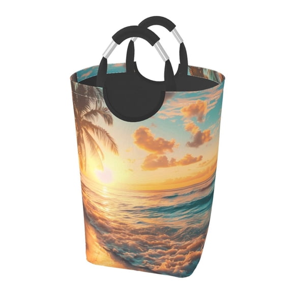 Picia Tropical Sunset Beach Scene Laundry Basket With Handles Laundry Hamper Toys Storage Organizer Foldable Bucket Washing Bin Dirty Clothes Bag For Home Bathroom Bedroom Dorm