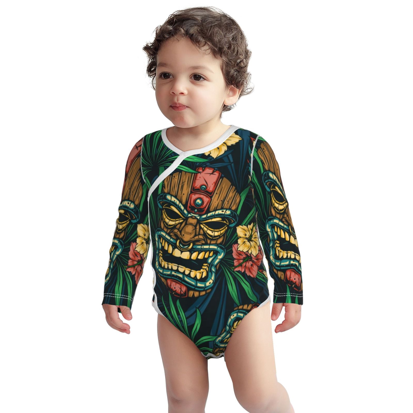 Picia Tropical Tribe Mask for unisex-baby Long-sleeve Bodysuit,Newborn Baby Boy Girl Onsies Bodysuit-12 Months