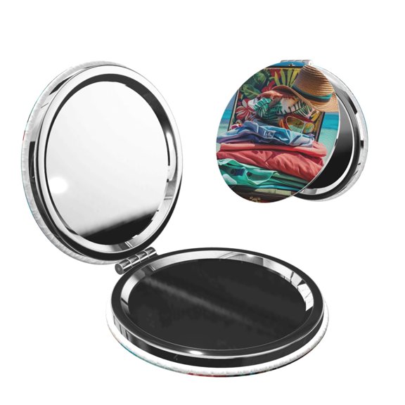 Picia Tropical Vacation Essentials for Compact Vanity Mirror , Travel Makeup Mirror , Portable Magnifying Cosmetic Mirror for Daily, Work, Business-Round Shape