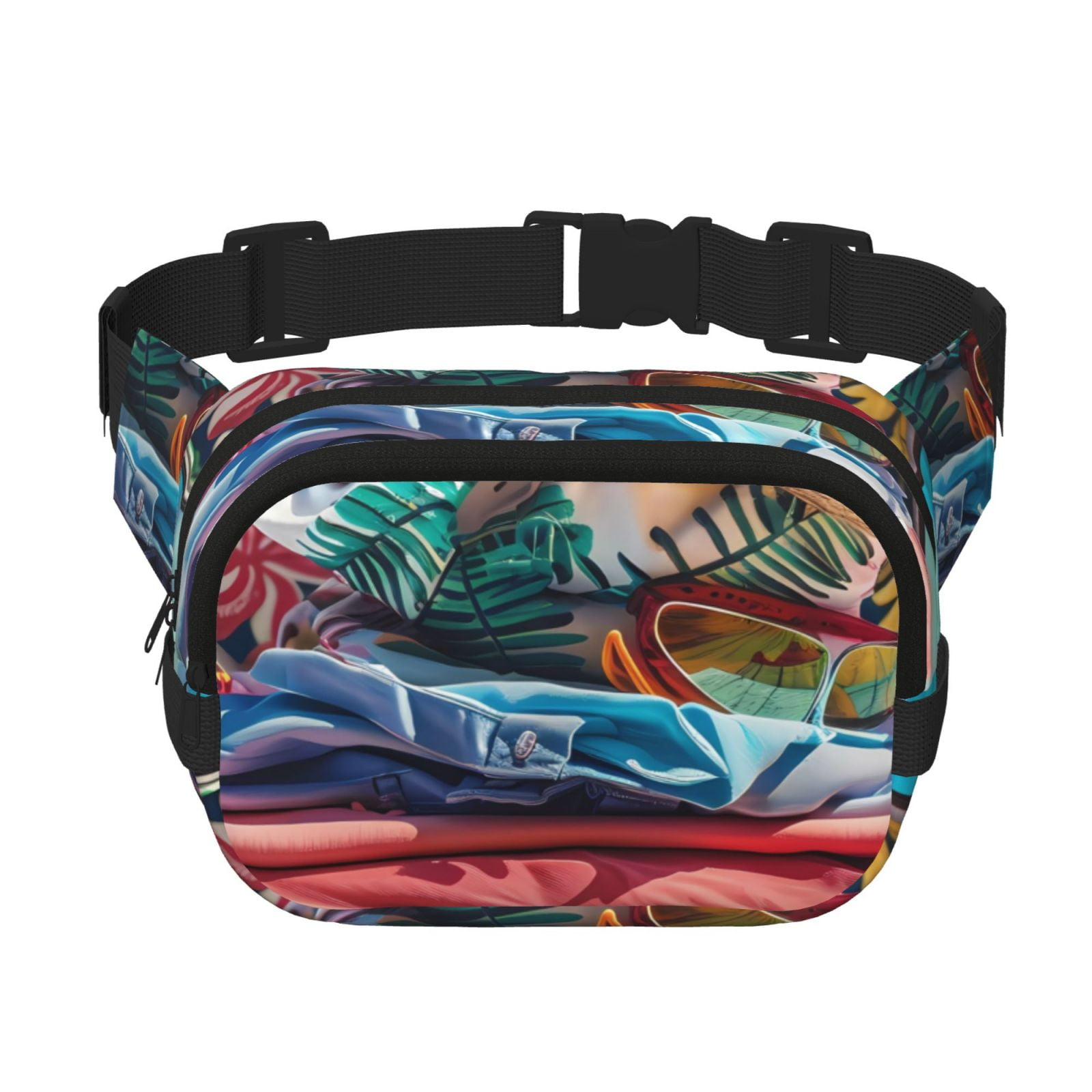 Picia Tropical Vacation Essentials Print Square Double-Layer Waist Bag Mini Adjustable Waist Belt Bag Exercise Running Travel Hiking