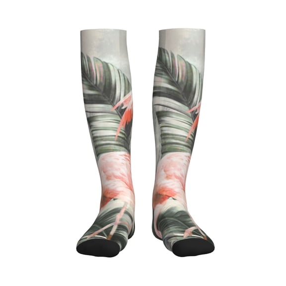 Picia Tropical With Flamingos Printed Sports Compression Socks - 15-20mmHg Graduated Compression, High-Performance Soft and Breathable Socks for Men and Women
