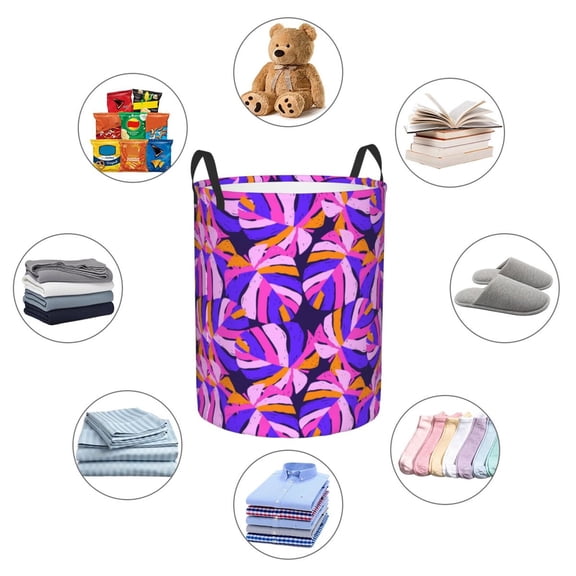 Picia Tropics Leaf Large Laundry Basket, Waterproof, Freestanding Laundry Hamper, Collapsible Tall Clothes Hamper with Extended Handles-Medium