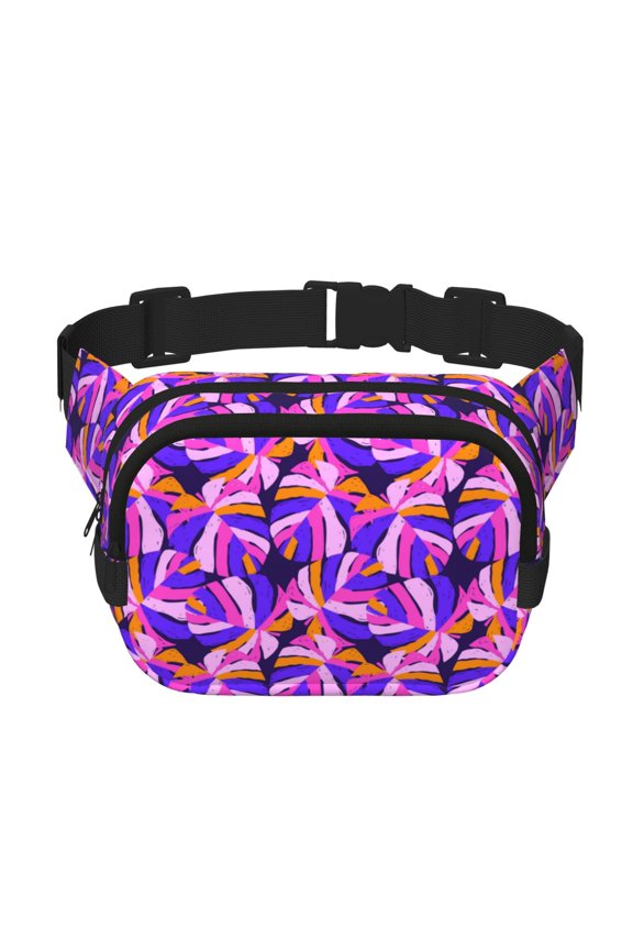 Tropics Leaf Print Square Double-Layer Waist Bag Mini Adjustable Waist Belt Bag Exercise Running Travel Hiking