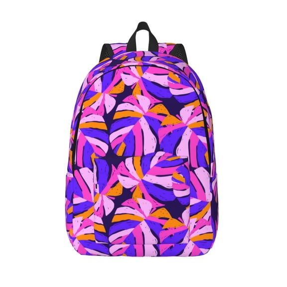 Picia Tropics Leaf Printed Canvas Daypack - Stylish and Durable Vintage Compact Backpack - Class, Work, Travel, or Laptop Bookbag,Organized Compartments-Medium