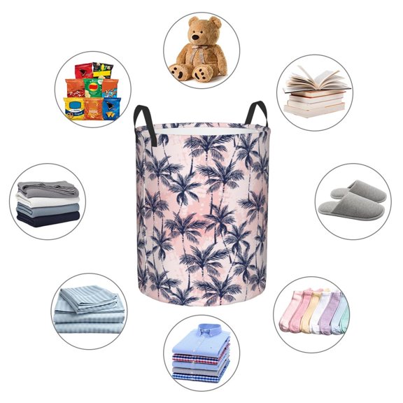 Picia Tropics Palm Trees Large Laundry Basket, Waterproof, Freestanding Laundry Hamper, Collapsible Tall Clothes Hamper with Extended Handles-Medium